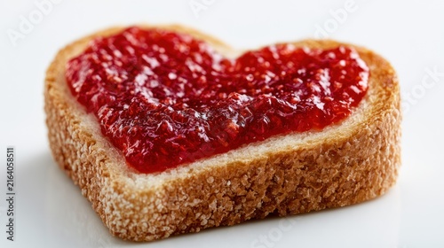 Heart shaped toast with raspberry jam spread on a transparent background