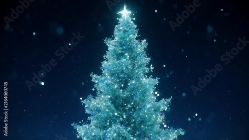 Christmas Tree with Glowing Lights and Snowfall Background Animation