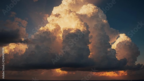 Dramatic Golden Hour Cumulonimbus Clouds at Sunset Sky