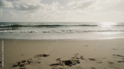 Ocean Waves Crashing on Sandy Beach at Sunset Video Storyboard