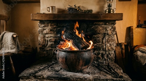 Rustic stone fireplace