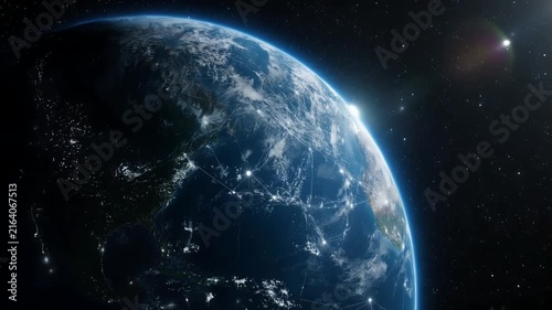 Earth From Space Night View With Global Network Connection Lights