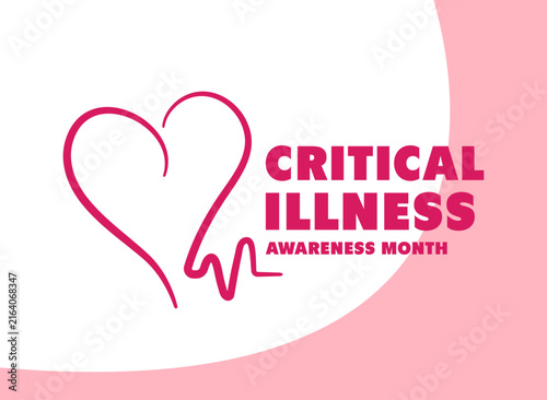 Critical illness awareness month banner design template with heart shape line art and heartbeat pulse waveform for healthcare, medical, and insurance concept.