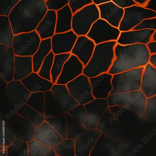 Cracked Lava Surface with Glowing Lines and Smoke