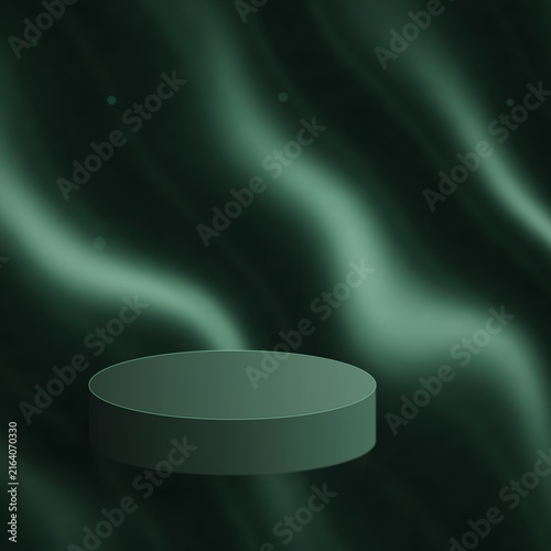 Cylindrical pedestal on a dark green wavy background