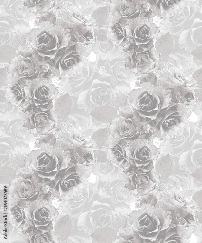 Принти на полотні Seamless abstract background, mystical monotone rose collage emerging in the mis