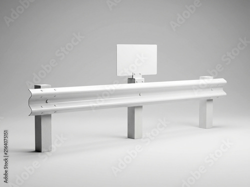 White Metal and Wood Roadside Barricade with Warning Sign