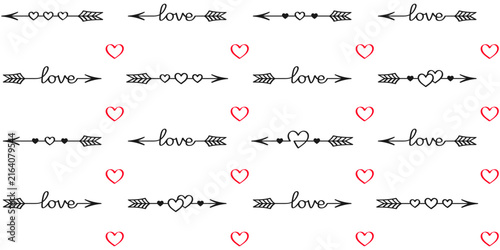 Black arrows decorated with hearts and the word 