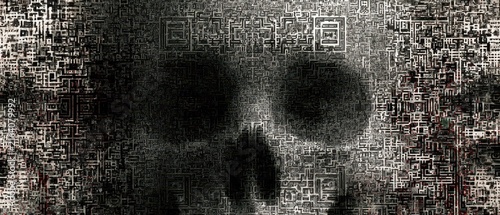 Abstract cybersecurity concept showing hacked QR code system, stolen data, digital breach and compromised information.