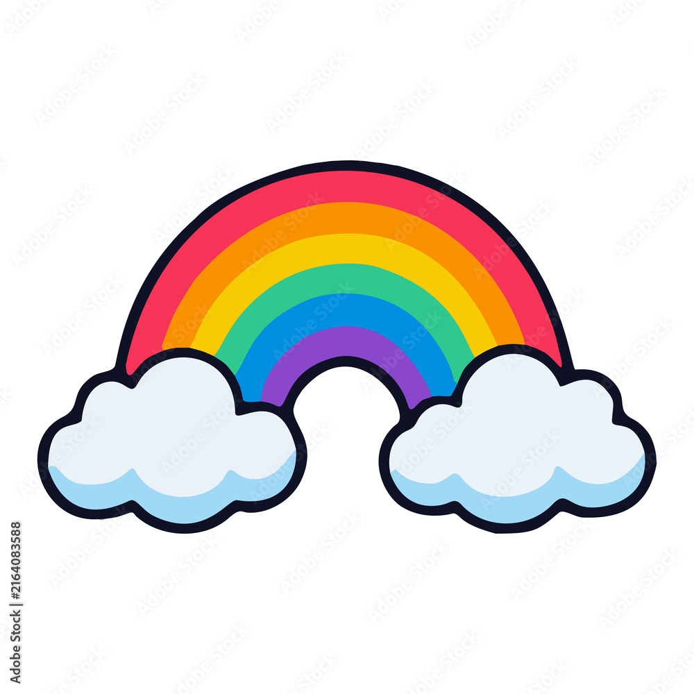 Fototapeta premium Colorful Rainbow with Clouds Flat Vector Illustration