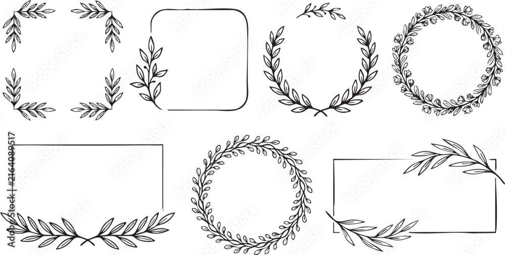 Fototapeta premium Hand Drawn Floral Frames and Wreaths Vector Set