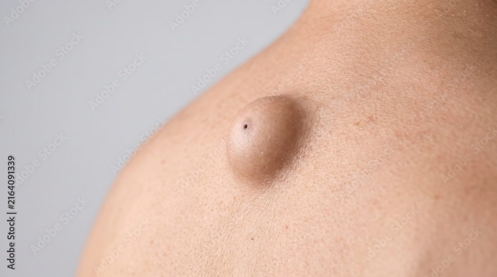 Naklejka premium Close-up of Epidermoid Cyst with Central Punctum on Patient Back Skin