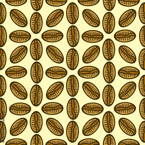 Seamless pattern with roasted coffee beans for wallpaper, wrapping paper, textile, and cafe background designs.