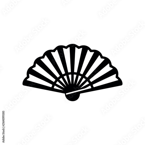 Classic hand fan silhouette vector flat design on white background.
