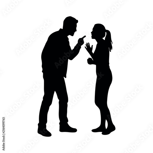 Couple arguing conflict silhouette vector flat design on white background.
