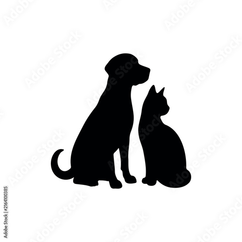 Dog and cat silhouette vector flat design on white background.
