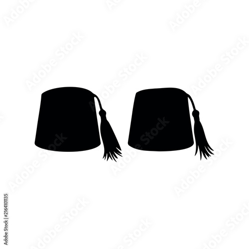 Fez hats with tassels silhouette vector flat design on white background.
