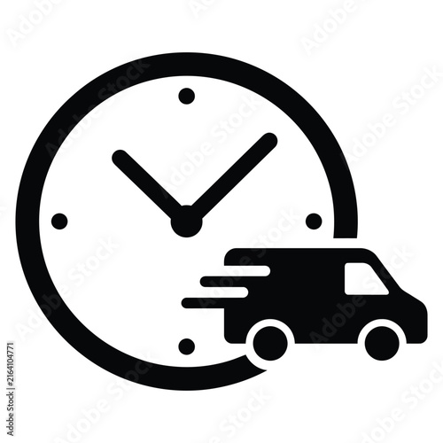 Bild auf Leinwand Fast delivery van speeding past a clock face representing prompt shipping time w
