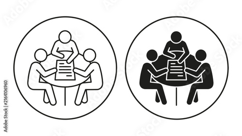 Business team meeting icon set for corporate discussion and project