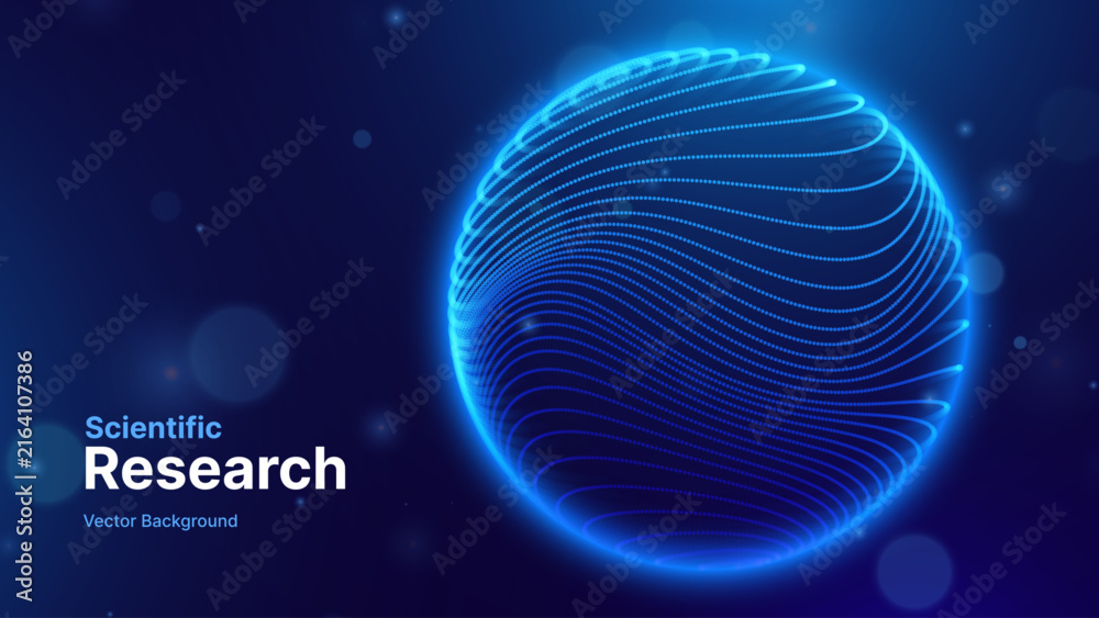 Naklejka premium Scientific Research Background with Microscopic Cellular Forms and Data Metrics. Biotechnology, Medicine, and Nanoscience Technology Concept. Vector Illustration.