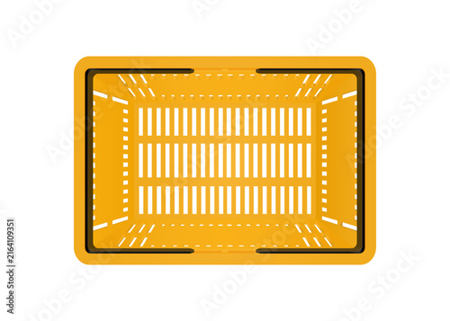 Yellow Supermarket Shopping Basket Top View Isolated on White Background