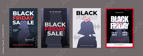 Flat Black Friday Sale Social Media Flyer Template Set