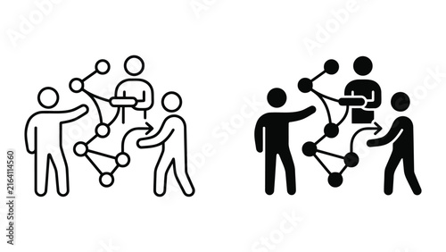 People collaborating on network connections infographic icon with collaboration