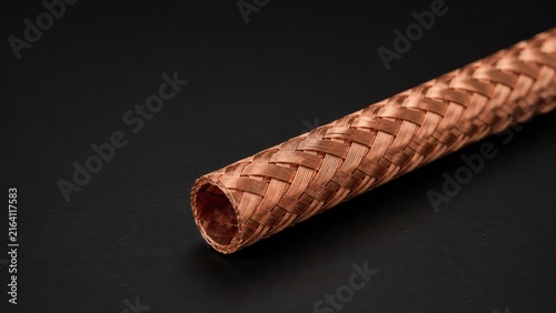 Copper Braided EMI Shielding Sleeve on Black Background