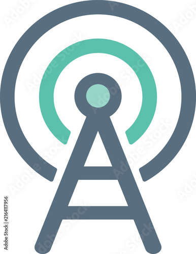 Radio tower icon communication signal symbol flat vector illustration for web and ap