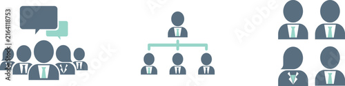 Business icons for team organization and communication flat vector graphics for web