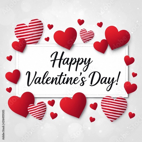 Happy valentines day greeting card with red hearts