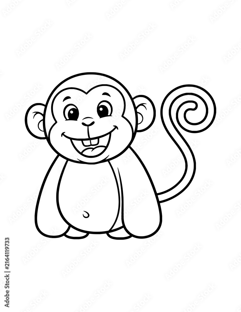Obraz premium Funny Monkey Coloring Page for Kids. Simple Jungle Animal Outline Illustration for Children.