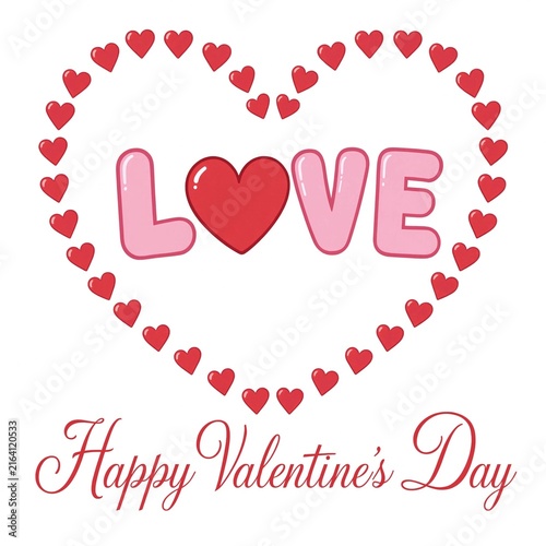 Love text with red heart shape for happy valentines day
