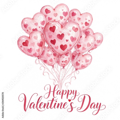 Bunch of pink heart balloons for happy valentines day