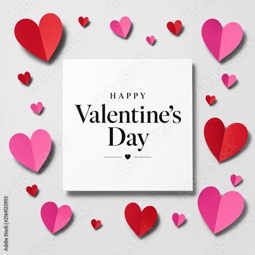 Happy valentines day greeting card with red and pink hearts