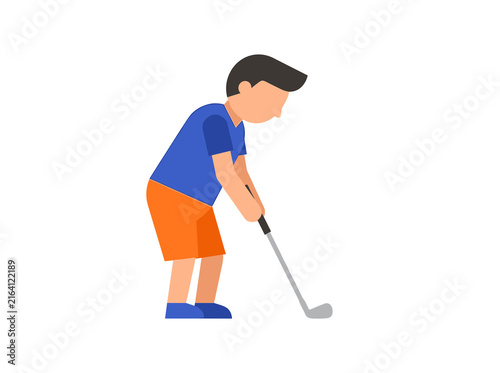 Young Boy Playing Golf Flat Vector Illustration