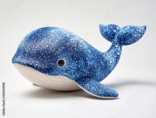 Cute Stuffed Blue Whale Plush Toy With Galaxy Pattern Isolated On A Clean White Studio Background