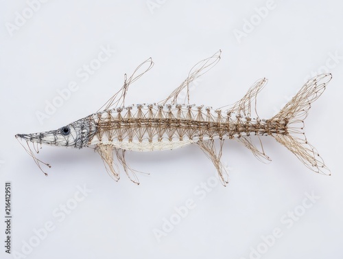 Decorative Gold Glittering Fish Sculpture Isolated On A Plain Clean White Studio Background