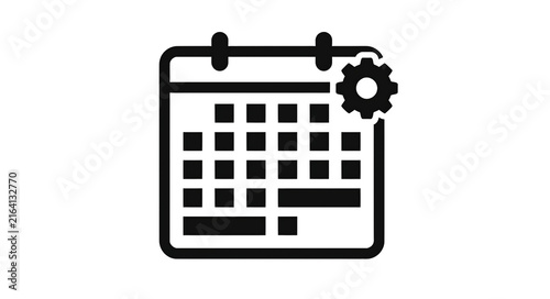 a calendar containing organized schedule blocks combined with a small gear, representing scheduling