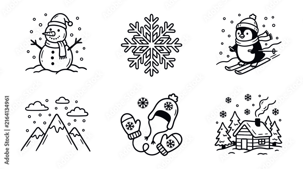 Fototapeta premium Winter Doodle Icons Set