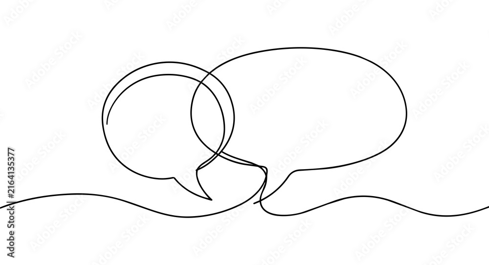 Obraz premium Continuous one line drawing of speech bubbles featuring minimalist black line art vector illustration for chat and conversation design