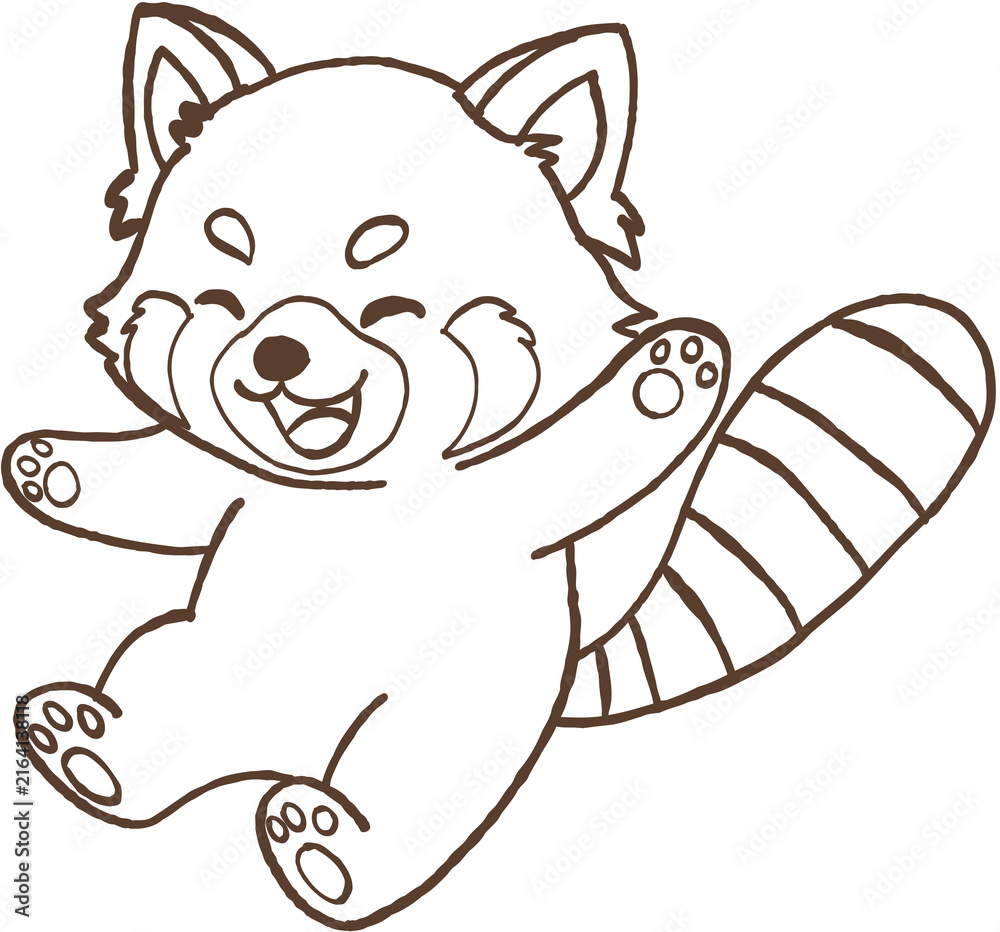 Fototapeta premium Happy red panda with striped tail sitting and smiling cartoon style