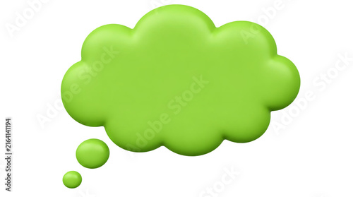 Green 3d thought bubble fluffy cloud shape isolated on transparent background