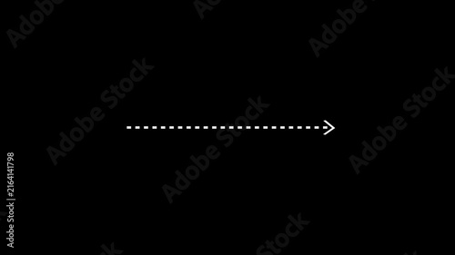 Minimalist white dashed line arrow animation pointing Right on a clean black background.