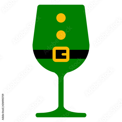 Tiempo de Navidad. Icono con dibujo sencillo con la silueta de una copa de vino o champaña con traje de elfo de Santa Claus para su uso en tarjetas y felicitaciones