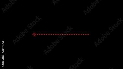Minimalist red dashed line arrow animation pointing left on a clean black background.
