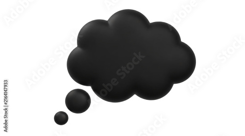 Black 3d thought bubble fluffy cloud shape isolated on transparent background