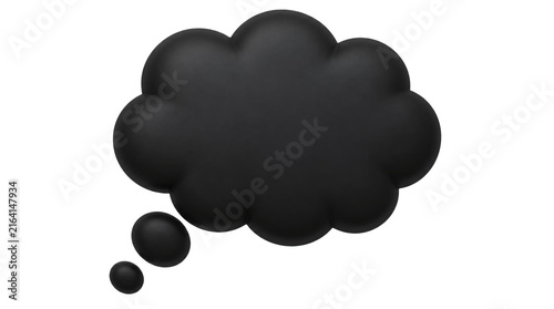 Black 3d thought bubble fluffy cloud shape isolated on transparent background