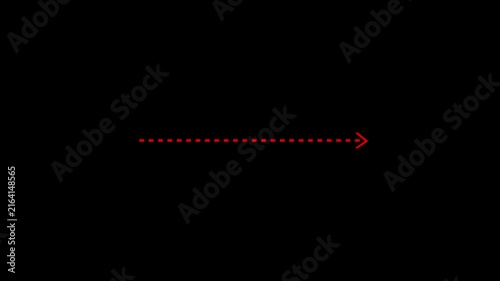 Minimalist Red dashed line arrow animation pointing Right on a clean black background.