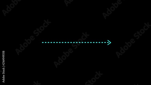 Minimalist Cyan dashed line arrow animation pointing Right on a clean black background.